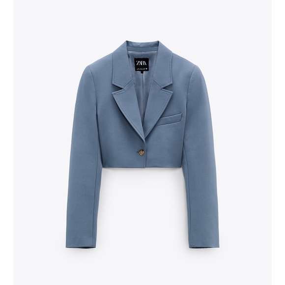 ZARA 2 Piece Topstitched Blazer + Skirt Blue - Picture 7 of 12